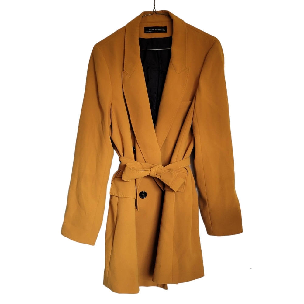 Zara Woman Mustard Belted Blazer, Size  Large